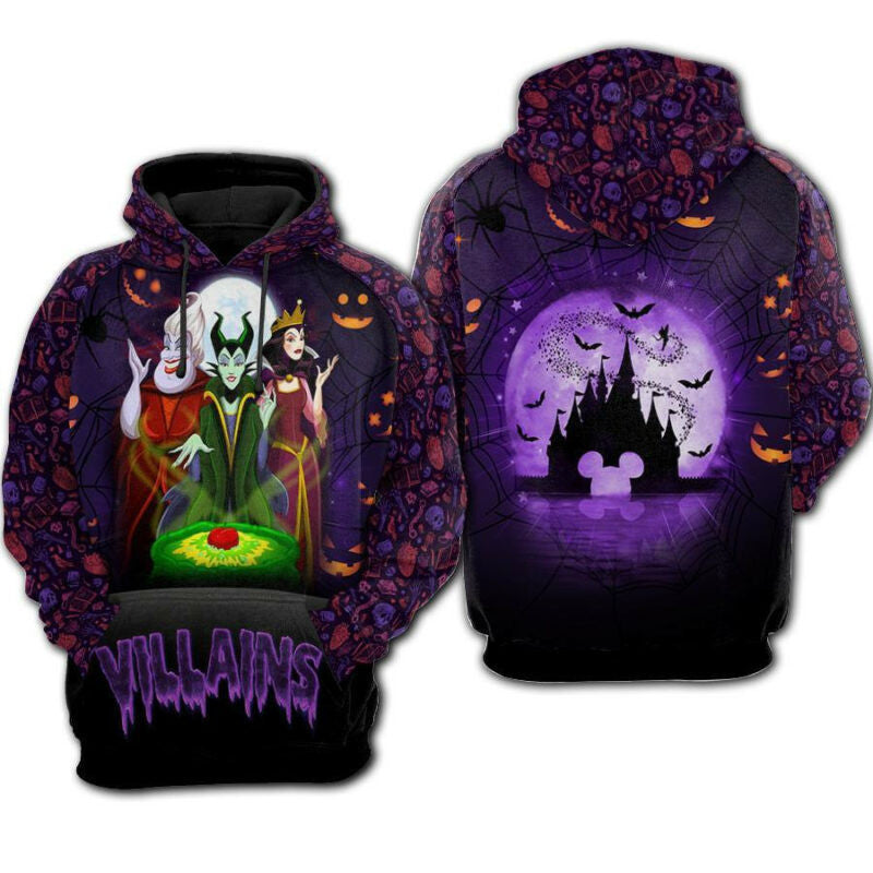 Disney Villains Maleficent Ursula Evil Queen Halloween 3d Hoodie Zip Hoodie