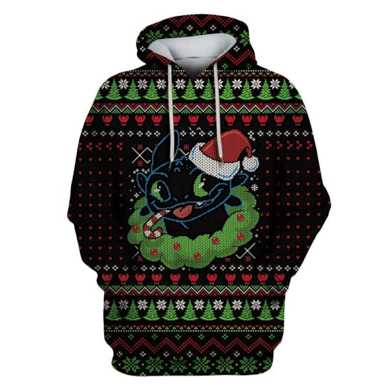 Disney Christmas Hoodie How To Train You Dragon Hoodie Toothless Christmas Pattern 3d Hoodie Zip Hoodie