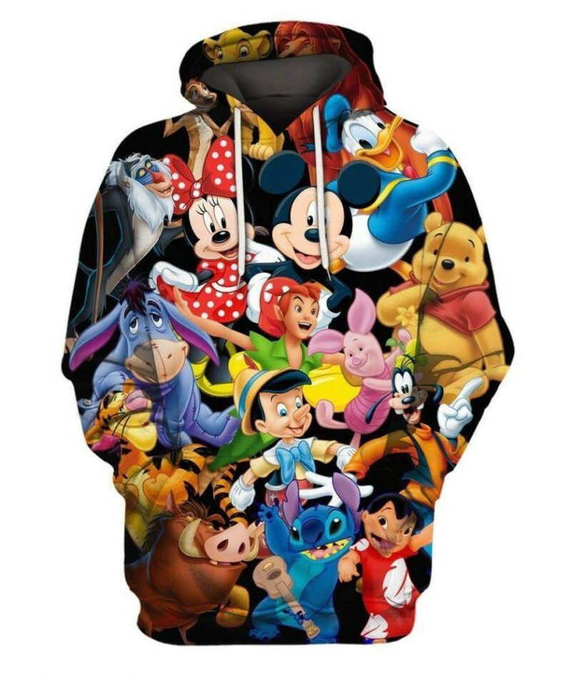 Disney All Characters Mickey Mouse Donald Stitch Pooh 3d Hoodie Zip Hoodie