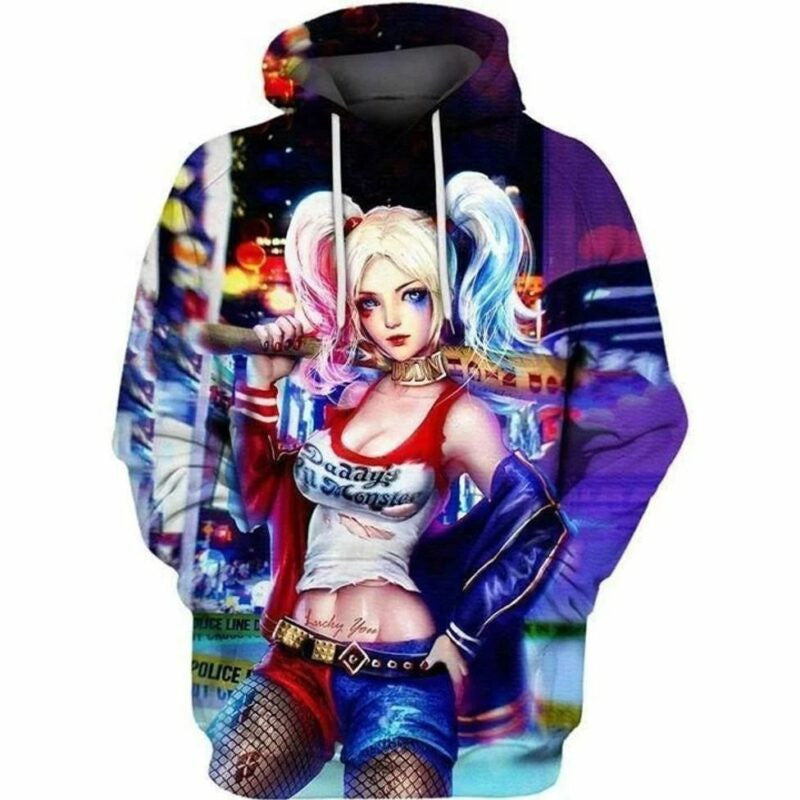 Harley Quinn Anime Dc Over Print 3d Hoodie Zip Hoodie