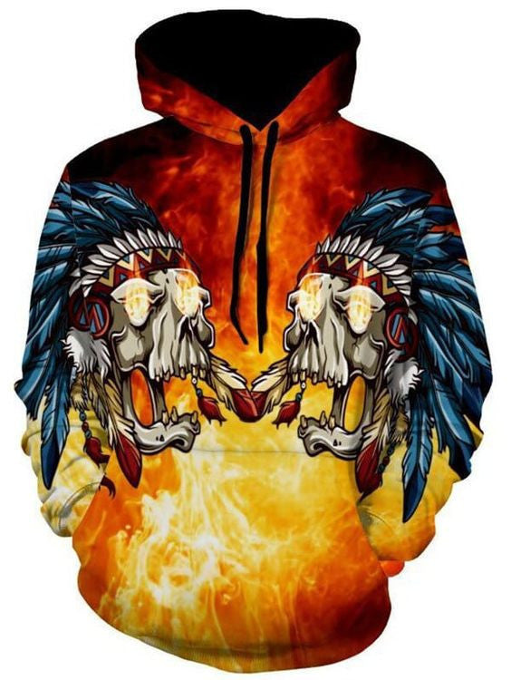 Halloween Skull Print Pullover Hoodie