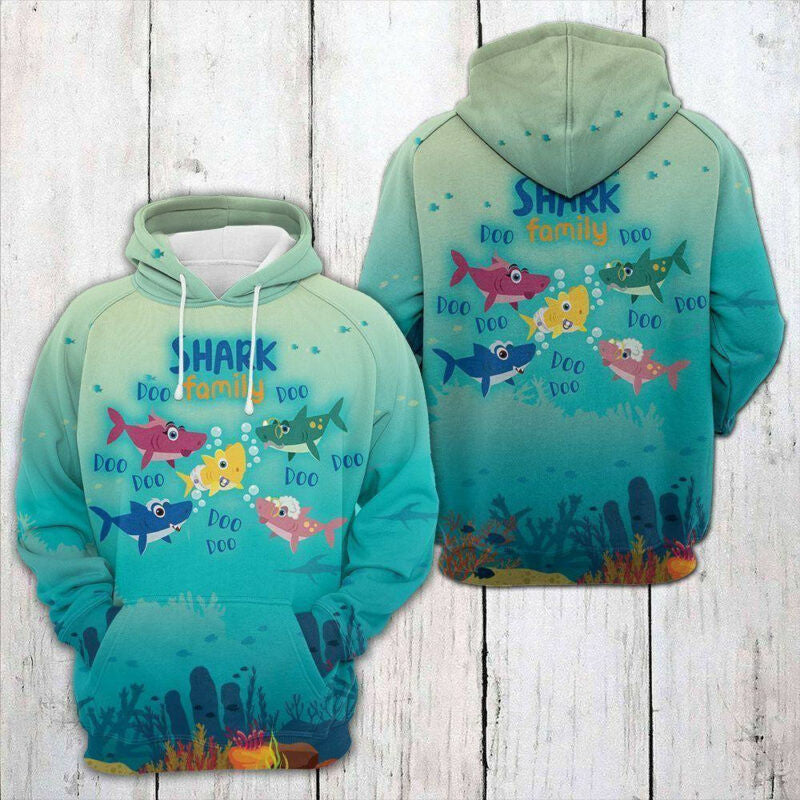 Shark Family Doo Doo Doo Under Ocean Cute Blue Hoodie Shark Week Hoodie Zip Hoodie