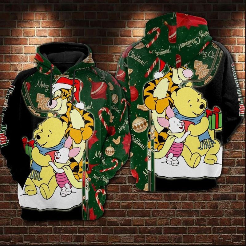 Winnie The Pooh And Friends Open Christmas Gift Over Print 3d Hoodie Zip Hoodie