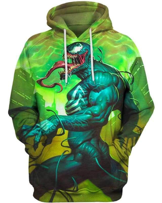 Marvel Venom In City Green 3d Hoodie Zip Hoodie
