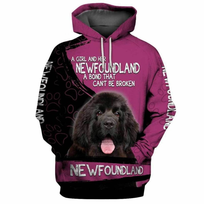 Newfoundland A Girl And Her Newfoundland A Bond That Can't Be Broken Over Print 3d Hoodie Zip Hoodie