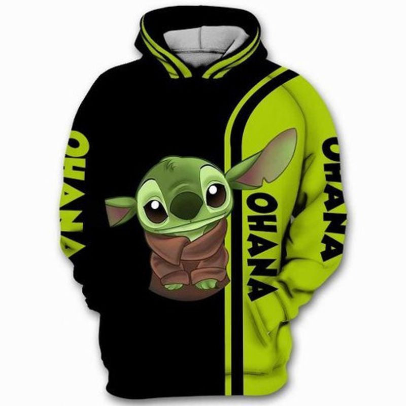 Lilo And Stitch Ohana Baby Yoda Star Wars 3d Hoodie