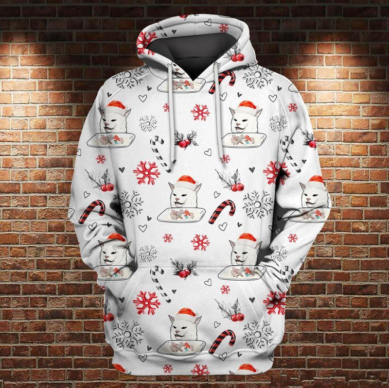 Confused Cat Meme Christmas Over Print 3d Hoodie Zip Hoodie