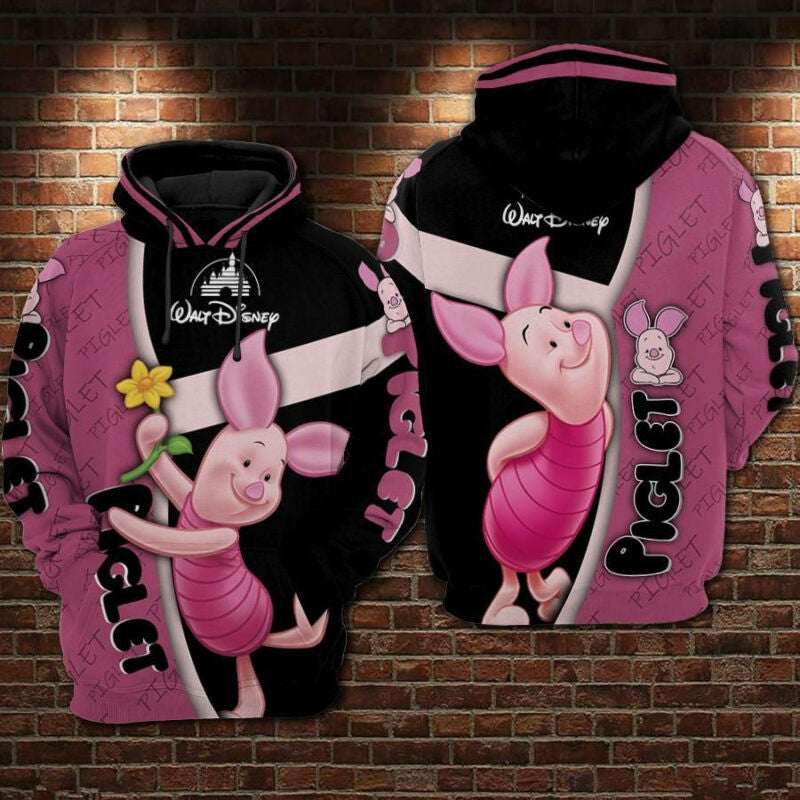 Piglet Flower Cartoon Winnie The Pooh Over Print 3d Hoodie Zip Hoodie