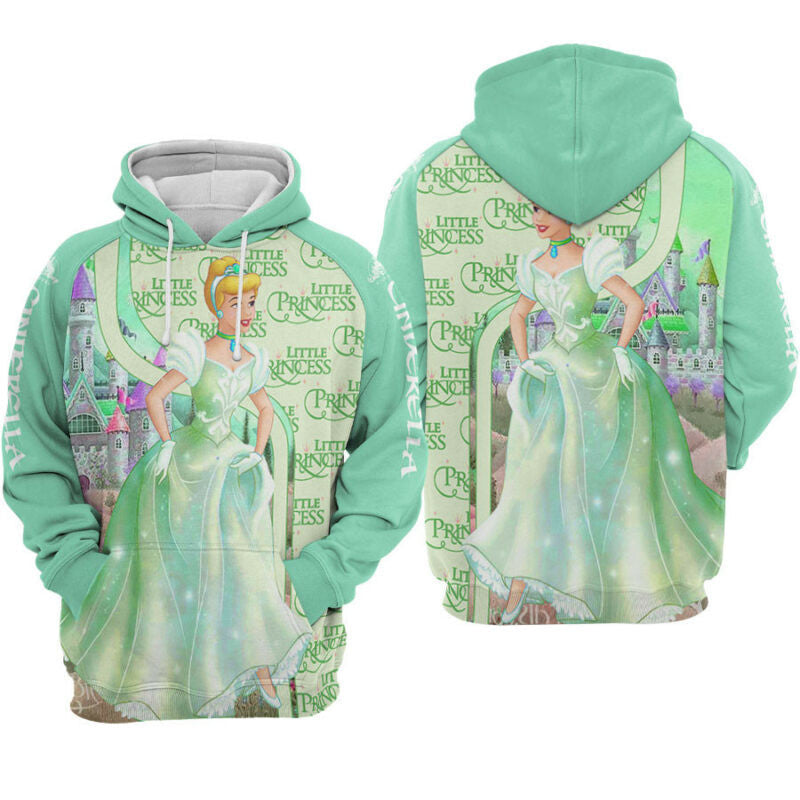 Cinderella Princess Green Background Hoodie Zip Hoodie