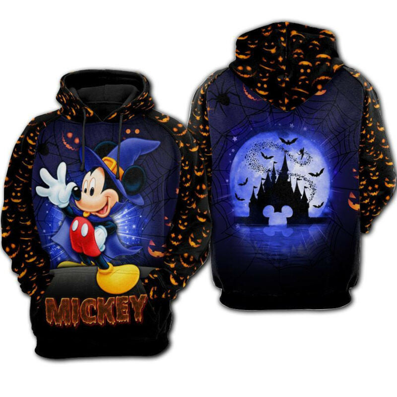 Mickey Mouse Wizard Disney Castle Halloween Night 3d Hoodie Zip Hoodie