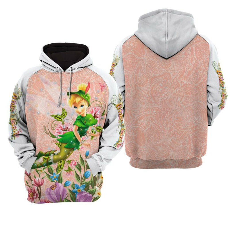 Tinkle Bell With Floral Hoodie Zip Hoodie