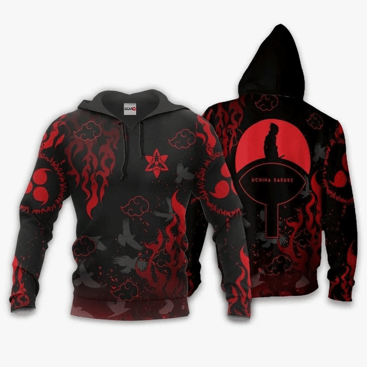 Uchiha Sasuke Naruto Symbols Anime Manga For Men And Women 3d Hoodie Zip Hoodie