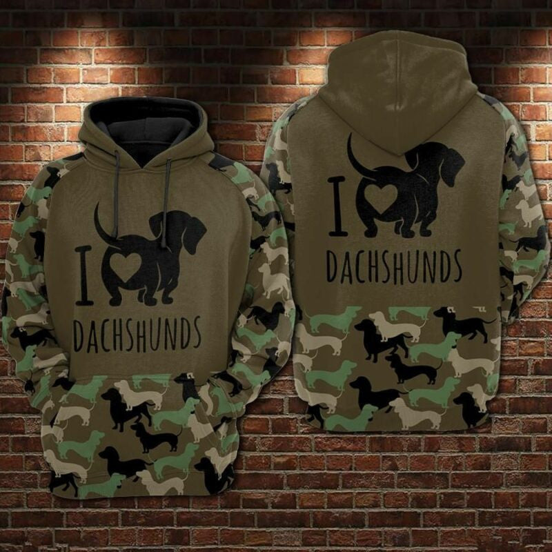 I Love Dachshunds Over Print 3d Hoodie Zip Hoodie