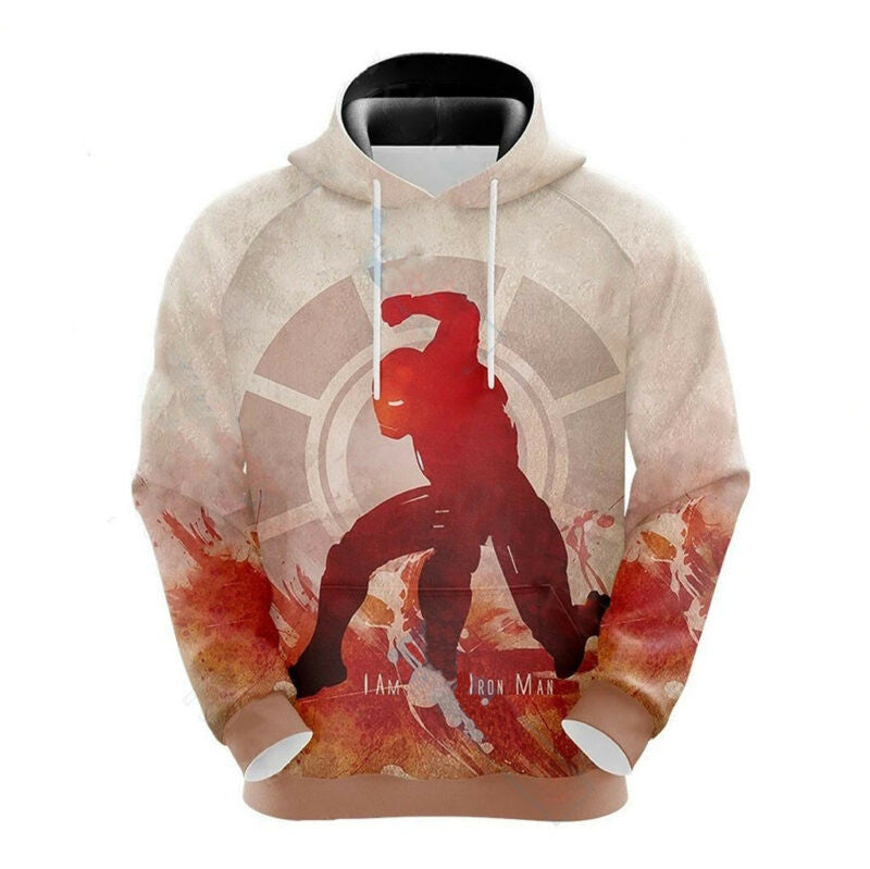 Marvel Iron Man Silhouette I Am Iron Man White Red 3d Hoodie Zip Hoodie