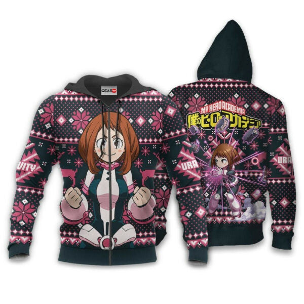 Ochaco Uraraka Ugly Christmas Sweater Anime My Hero Academia Manga 2k44 Fan Gift Stylist Unisex Cartoon 3d Hoodie Zip Hoodie 1972