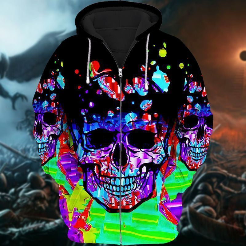 Colorfull Skull For Men And Woman 3d Hoodie Zip Hoodie