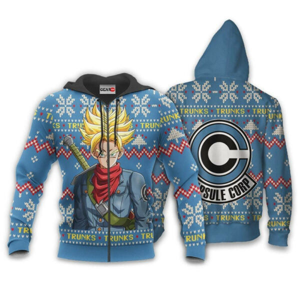 Future Trunks Ugly Christmas Dragon Ball Z Anime 1k323 Fan Gift Stylist Unisex Cartoon Graphic Outfits Aop 3d Hoodie, Zip Hoodie 1302