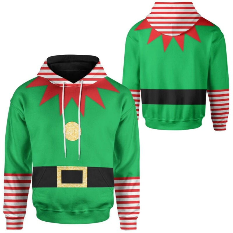 Christmas Elf Hoodie Elf Suit With Red White Striped 3d Hoodie Zip Hoodie