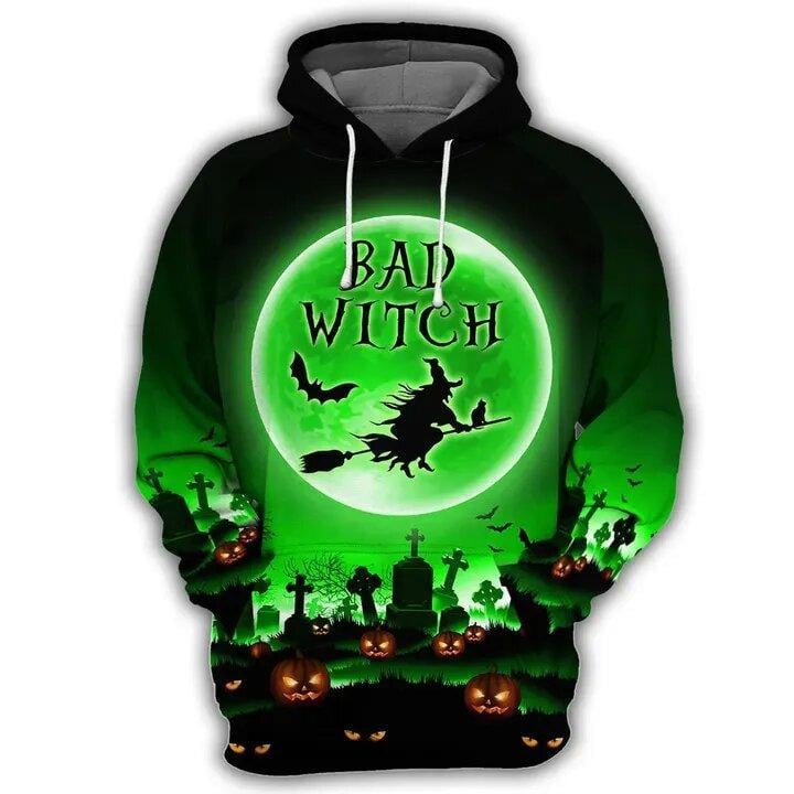 Halloween Bad Witch Green Black 3d Hoodie Zip Hoodie