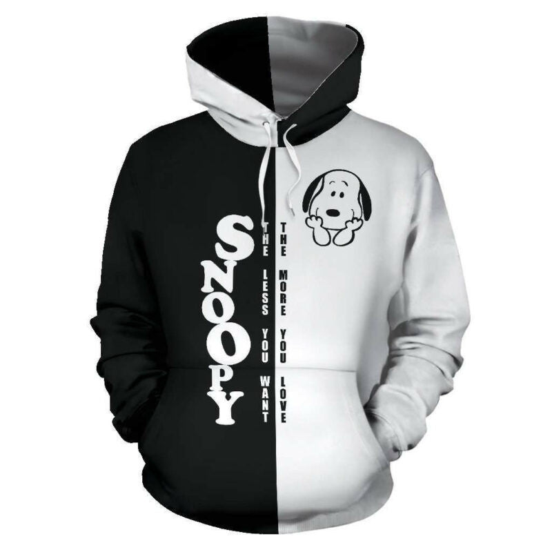 Snoopy Black And White Pullover Printed Over Unisex 3d Hoodie Zip Hoodie