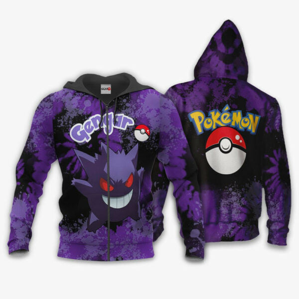 Gengar Anime Pokemon Manga Tie Dye Style 1k777 Fan Gift Stylist Unisex Cartoon Graphic Outfits Aop 3d Hoodie, Zip Hoodie 114
