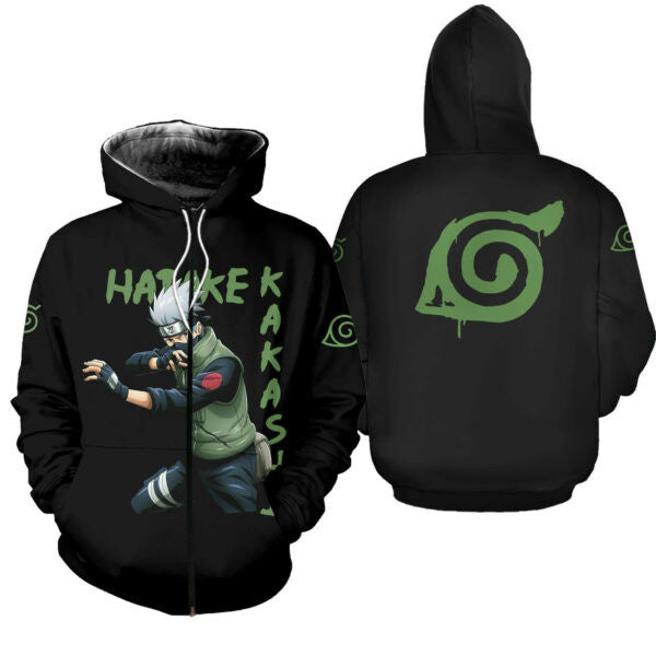 Hatake Kakashi Shirt Konoha Symbol Naruto Anime 2k867 Fan Gift Stylist Unisex Cartoon 3d Hoodie Zip Hoodie 1647