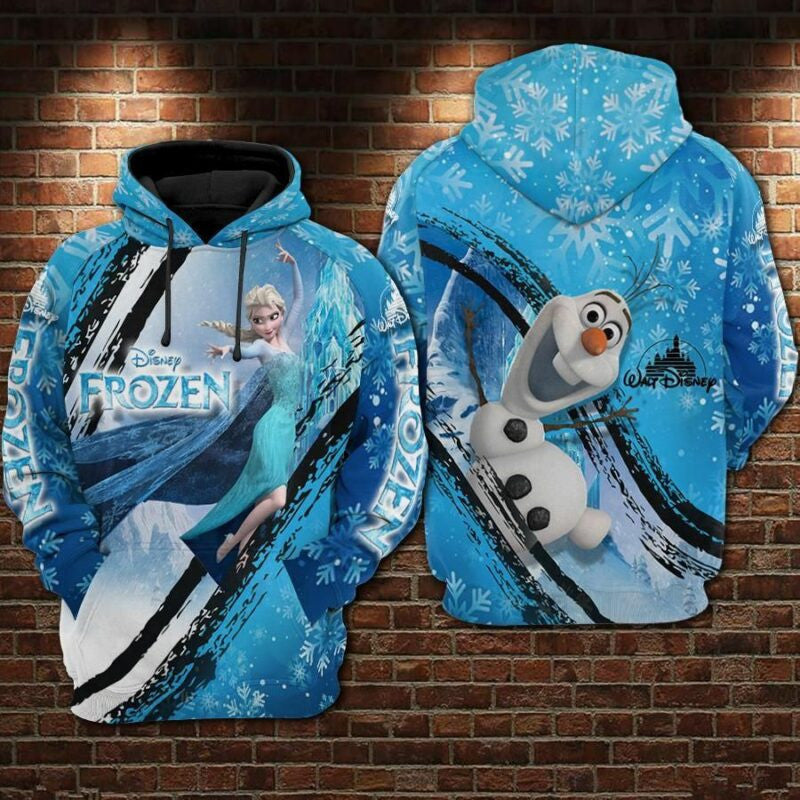 Elsa And Olaf Cartoon Frozen Over Print 3d Hoodie Zip Hoodie