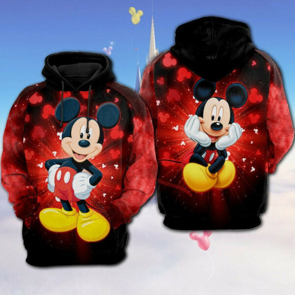 Mickey Red Black Glitter Disney Fan Gift, Stylist Unisex Cartoon Graphic O, Zip Hoodie 2558