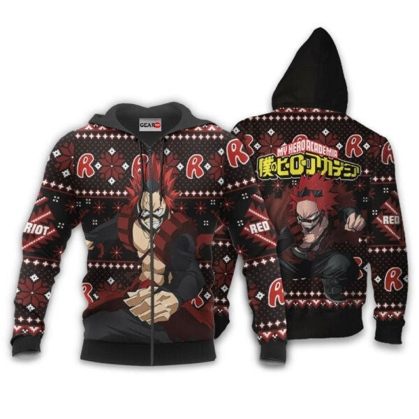 Eijirou Kirishima Ugly Christmas Sweater Anime My Hero Academia Manga 2k50 Fan Gift Stylist Unisex Cartoon 3d Hoodie Zip Hoodie 902