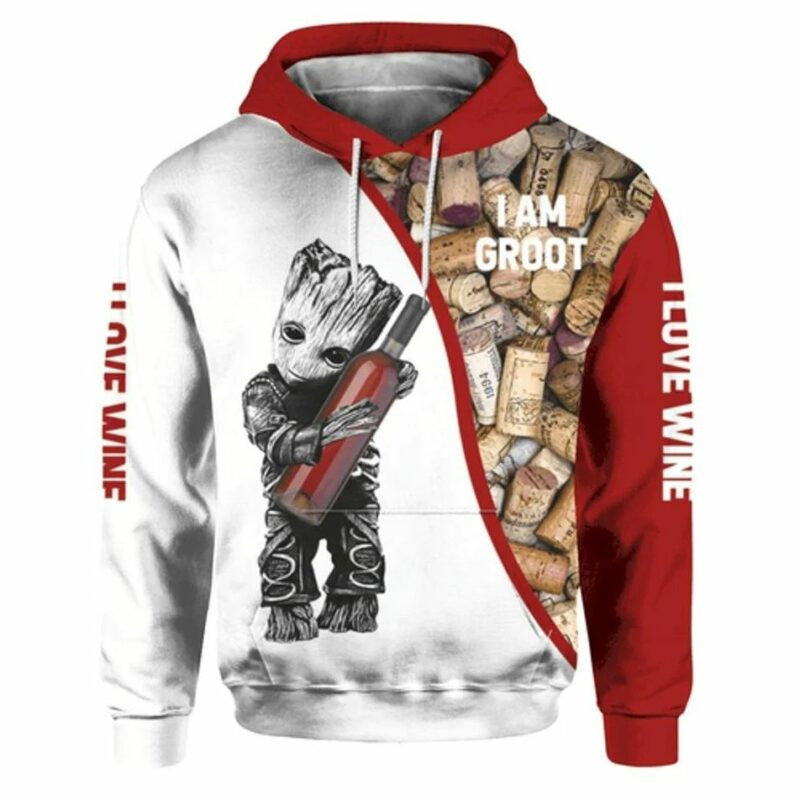 I Am Groot I Love Wine Full 3d Hoodie