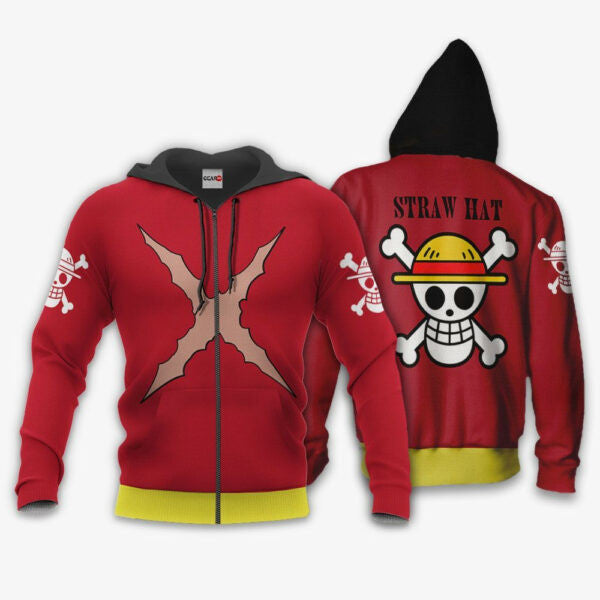 One Piece Luffy Straw Hat Uniform Anime 3k480 Fan Gift Stylist Unisex Cartoon 3d Hoodie Zip Hoodie 1834
