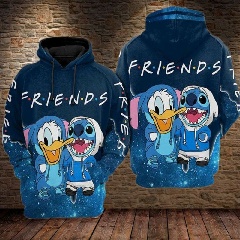 Disney Friends Stitch And Donald Galaxy Blue 3d Hoodie Zip Hoodie