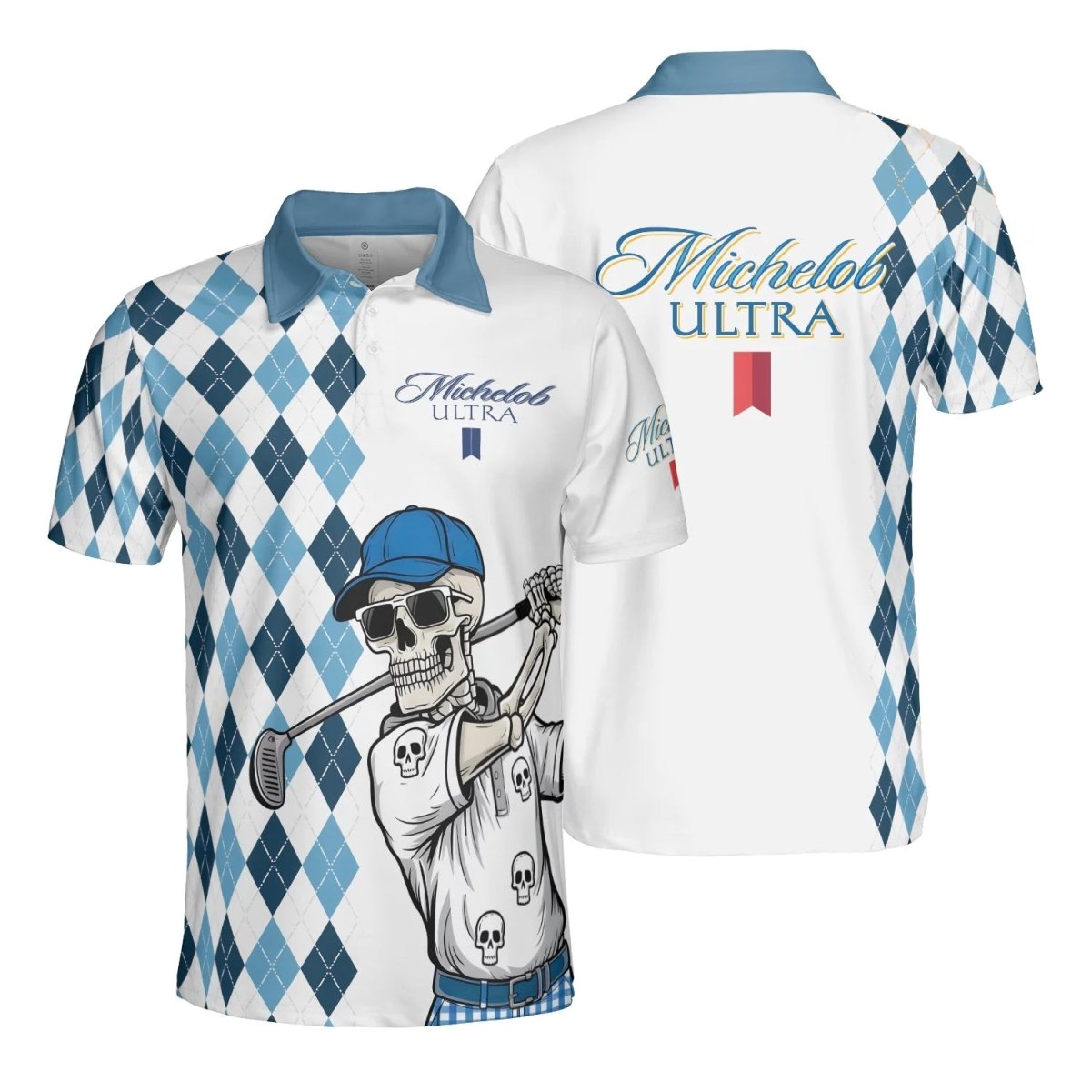 Michelob Ultra Diamond Skull Golf Polo Shirt
