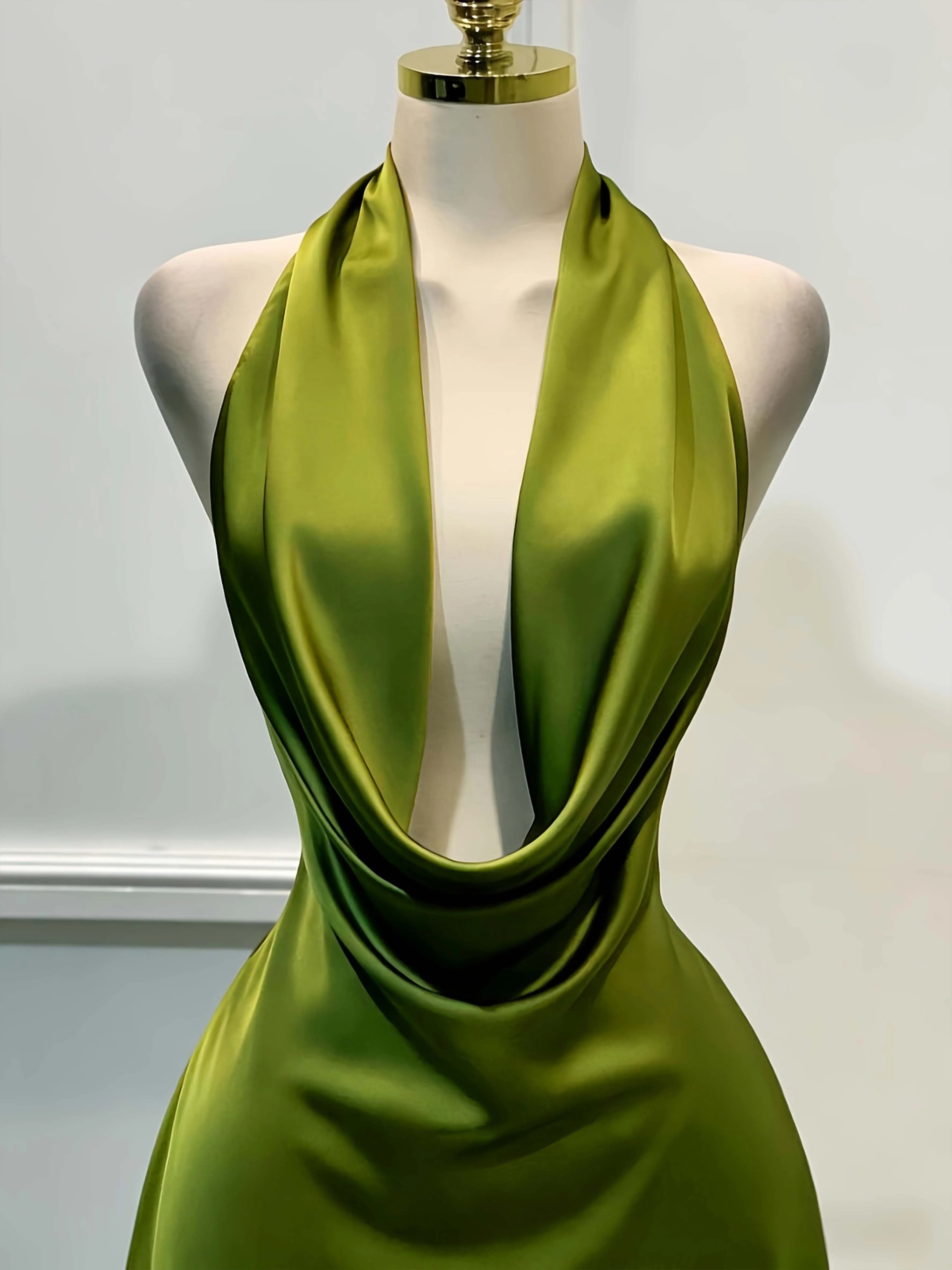 Women Elegant Solid Satin Dress, Back Zipper Open Back Fitted Midi Dress, Casual Vacation Party Banquet Cocktail Gown
