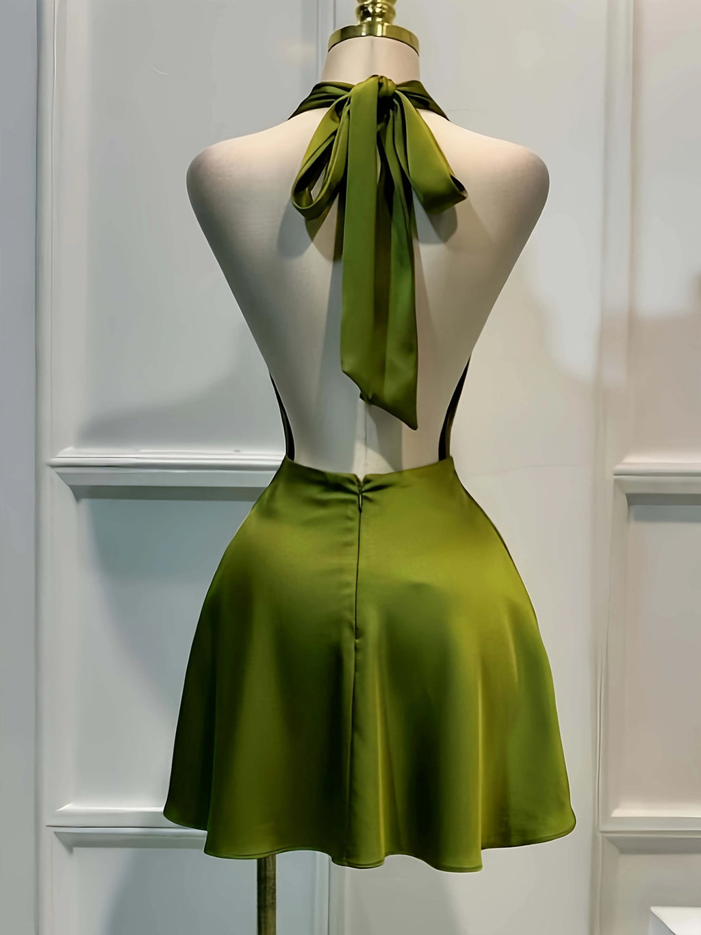 Women Elegant Solid Satin Dress, Back Zipper Open Back Fitted Midi Dress, Casual Vacation Party Banquet Cocktail Gown