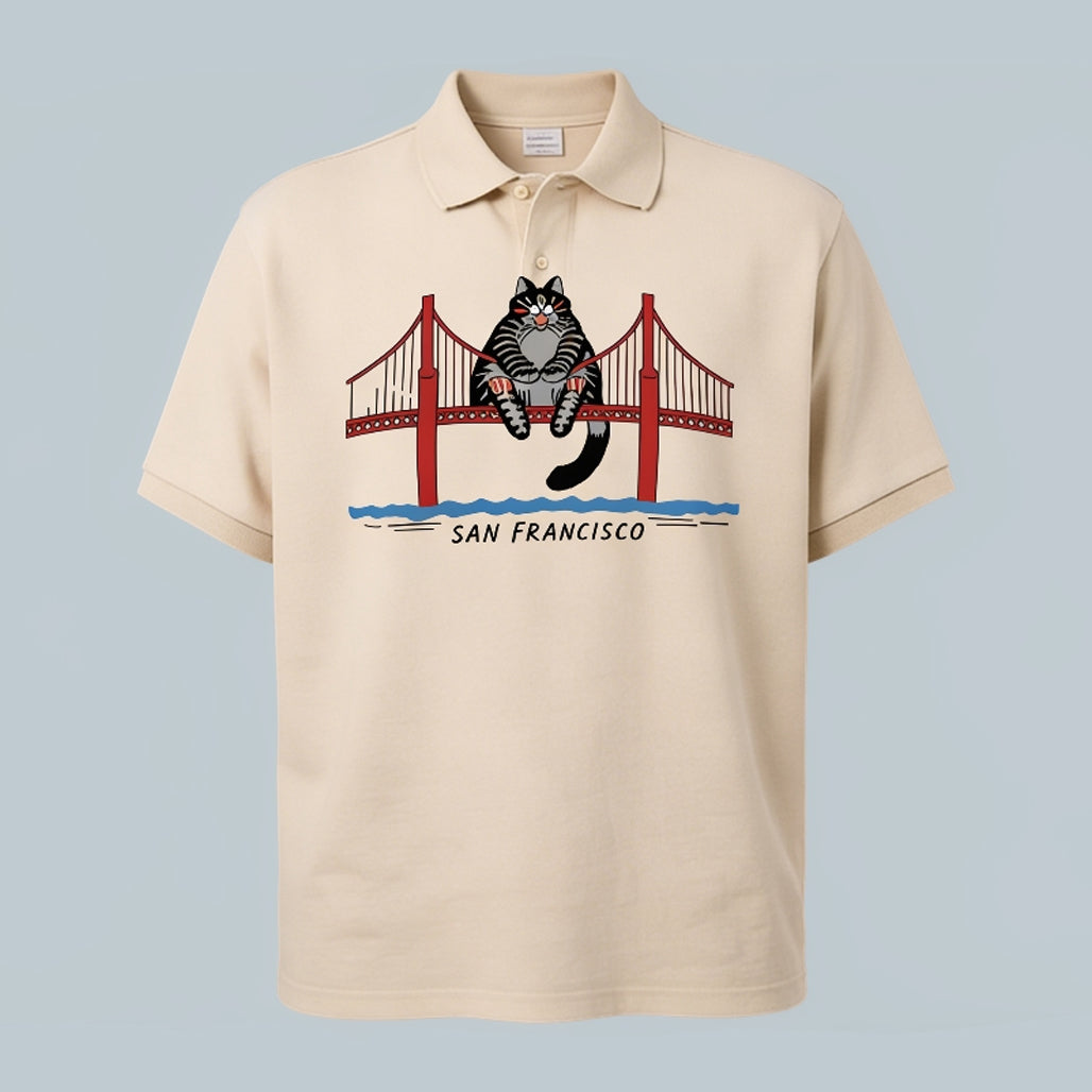 Funny Cat City San Francisco Golden Gate Bridge Polo Shirt