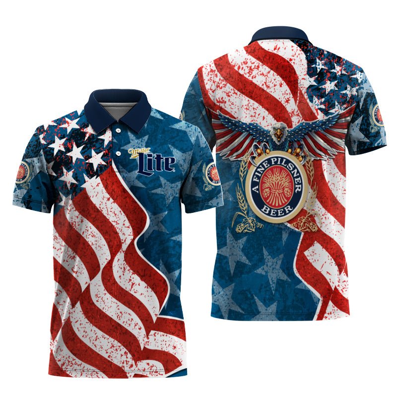 Miller Lite American Eagle Flag Polo Shirt