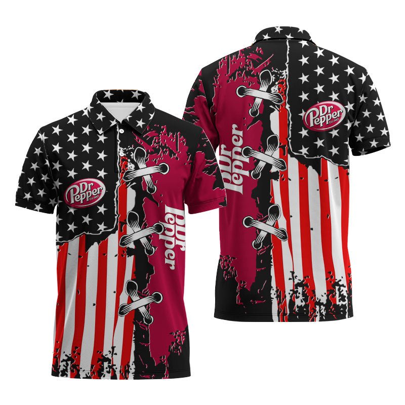 Dr Pepper Patriotic Grunge Flag Polo Shirt