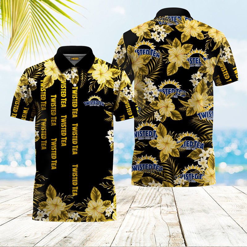 Twisted Tea Yellow Hibiscus Polo Shirt