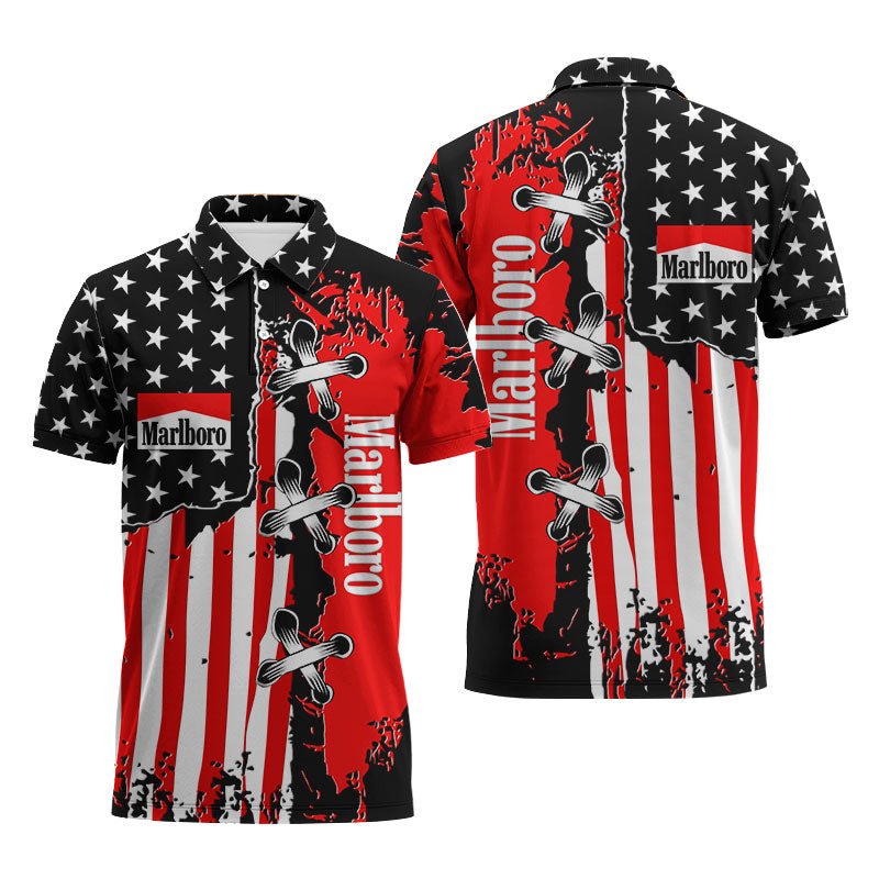 Marlboro Patriotic Grunge Flag Polo Shirt