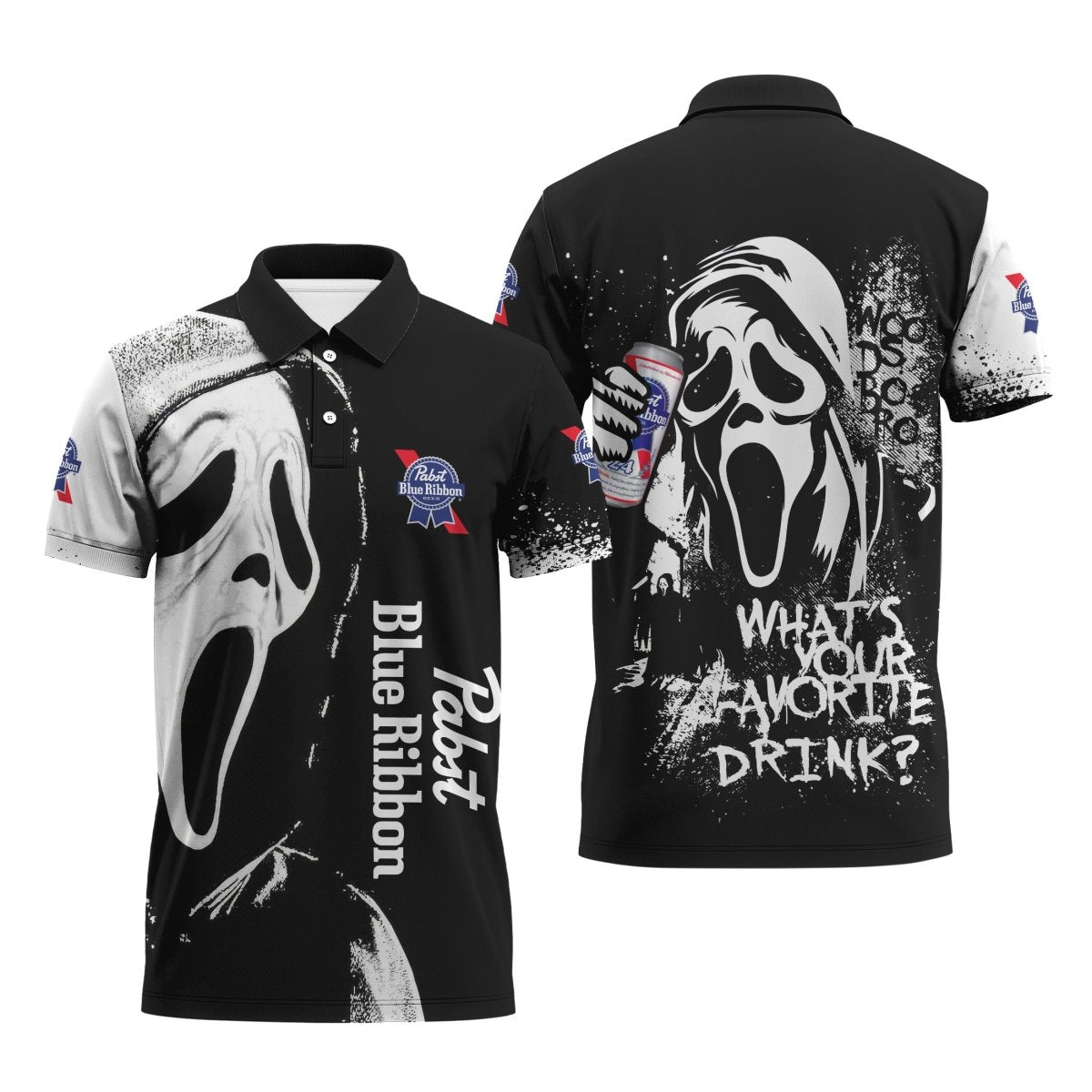 Pabst Blue Ribbon Ghostface Scream Polo Shirt